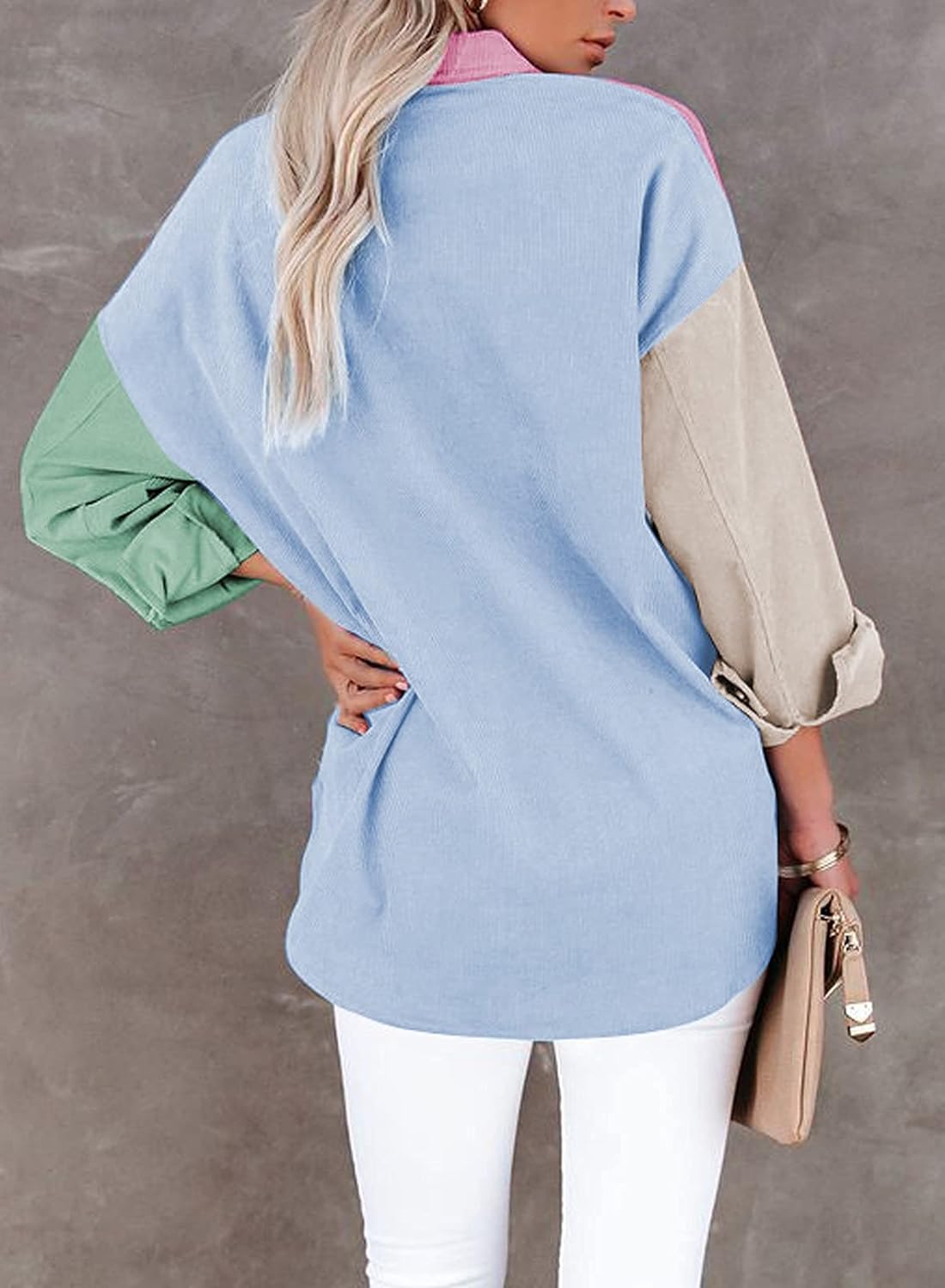 Dokotoo Womens Corduroy Button Down Shirts Boyfriend Long Sleeve Oversized Blouses Tops