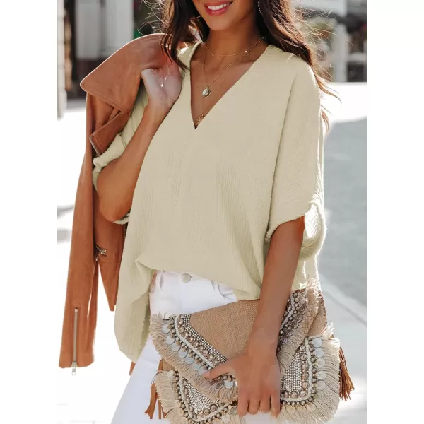 Dokotoo Casual Womens Short Sleeve V Neck Shirts Oversized Solid Blouses Tops