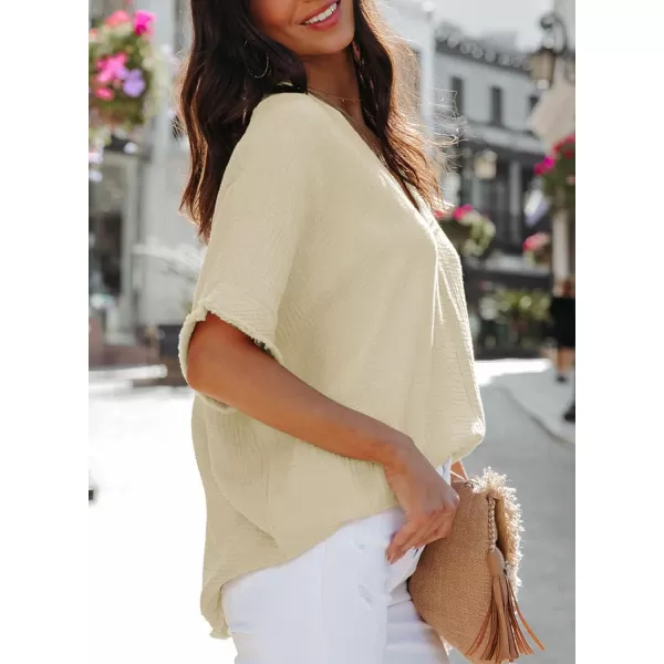 Dokotoo Casual Womens Short Sleeve V Neck Shirts Oversized Solid Blouses Tops