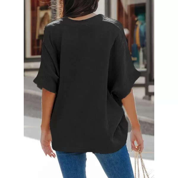 Dokotoo Casual Womens Short Sleeve V Neck Shirts Oversized Solid Blouses Tops
