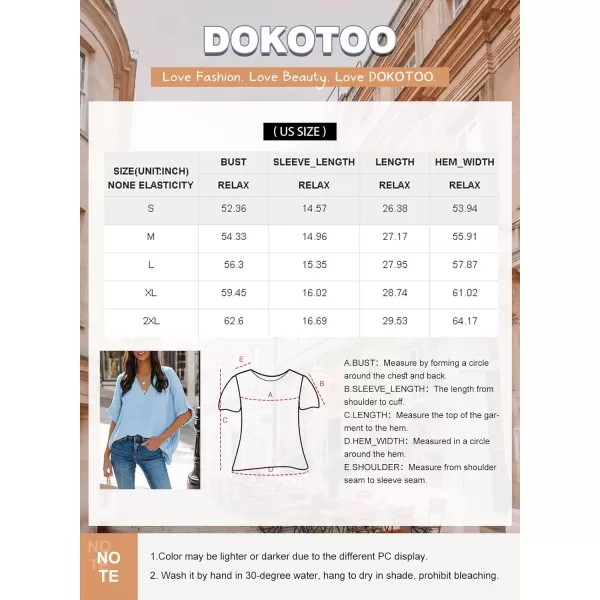 Dokotoo Casual Womens Short Sleeve V Neck Shirts Oversized Solid Blouses Tops
