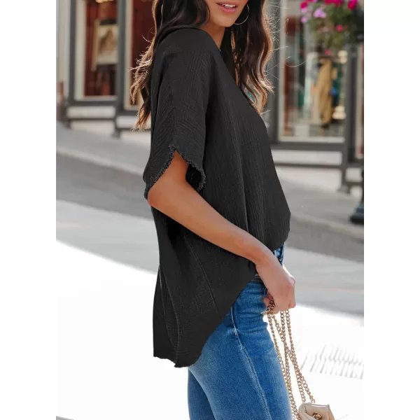 Dokotoo Casual Womens Short Sleeve V Neck Shirts Oversized Solid Blouses Tops