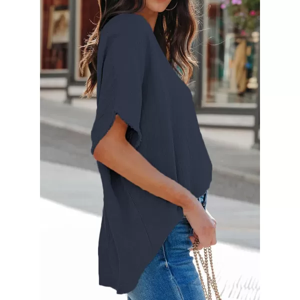 Dokotoo Casual Womens Short Sleeve V Neck Shirts Oversized Solid Blouses Tops