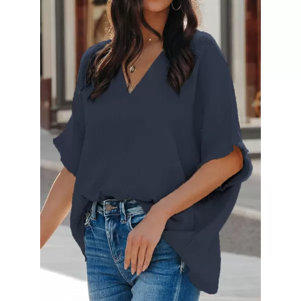 Dokotoo Casual Womens Short Sleeve V Neck Shirts Oversized Solid Blouses Tops