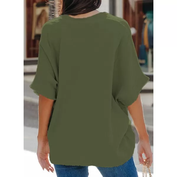 Dokotoo Casual Womens Short Sleeve V Neck Shirts Oversized Solid Blouses Tops