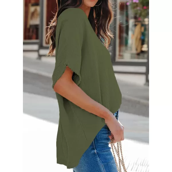 Dokotoo Casual Womens Short Sleeve V Neck Shirts Oversized Solid Blouses Tops