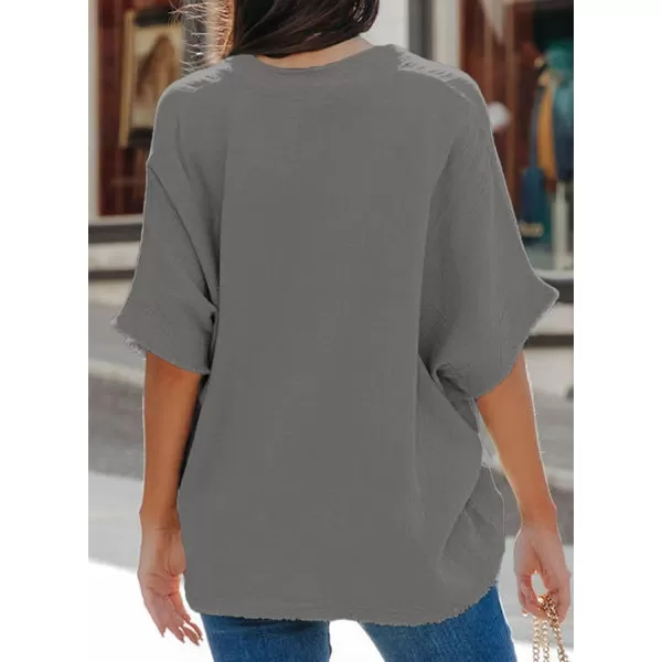 Dokotoo Casual Womens Short Sleeve V Neck Shirts Oversized Solid Blouses Tops