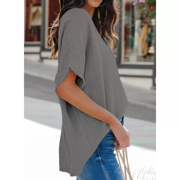 Dokotoo Casual Womens Short Sleeve V Neck Shirts Oversized Solid Blouses Tops