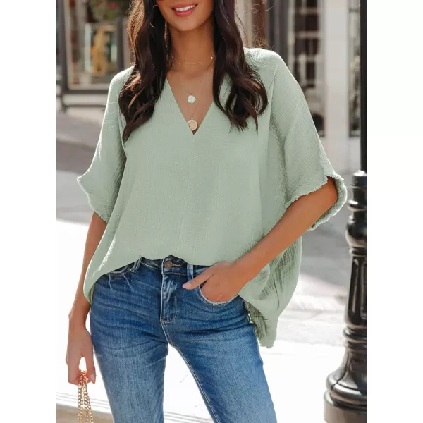 Dokotoo Casual Womens Short Sleeve V Neck Shirts Oversized Solid Blouses Tops