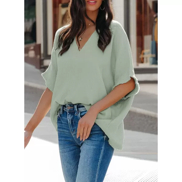 Dokotoo Casual Womens Short Sleeve V Neck Shirts Oversized Solid Blouses Tops