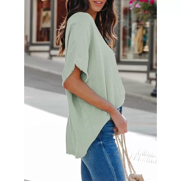 Dokotoo Casual Womens Short Sleeve V Neck Shirts Oversized Solid Blouses Tops