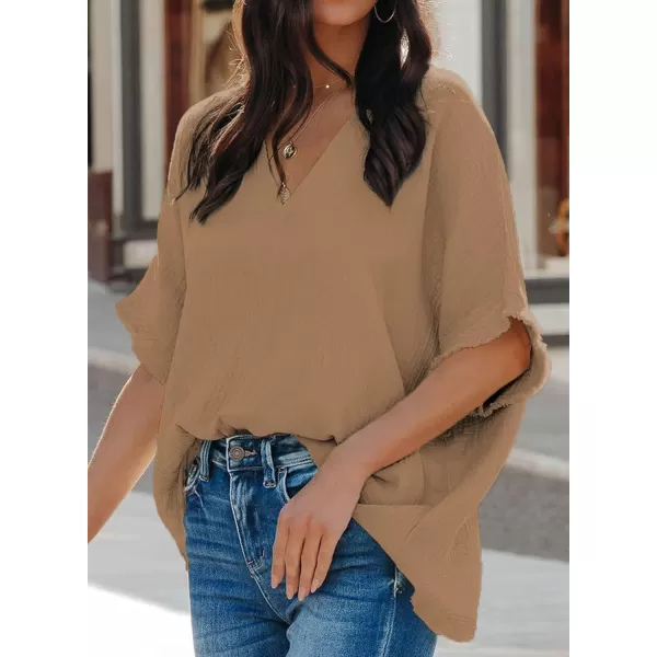 Dokotoo Casual Womens Short Sleeve V Neck Shirts Oversized Solid Blouses Tops