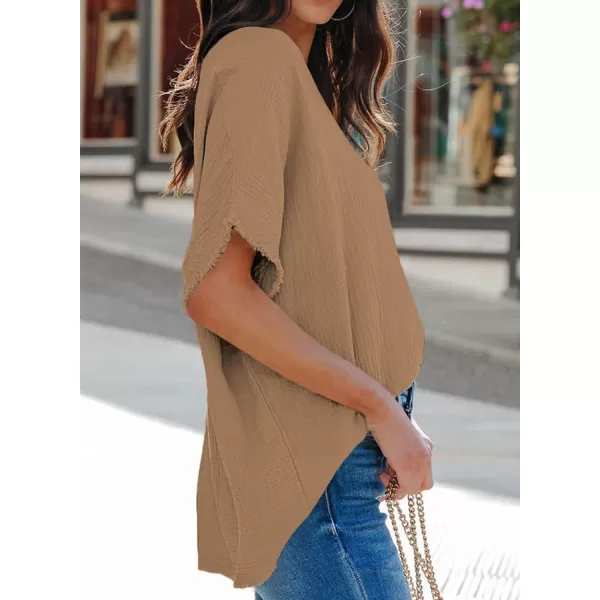 Dokotoo Casual Womens Short Sleeve V Neck Shirts Oversized Solid Blouses Tops