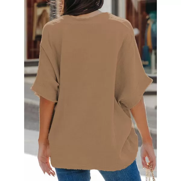 Dokotoo Casual Womens Short Sleeve V Neck Shirts Oversized Solid Blouses Tops
