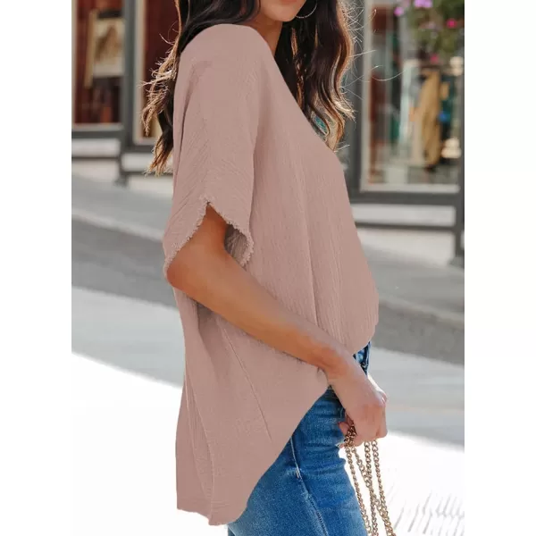 Dokotoo Casual Womens Short Sleeve V Neck Shirts Oversized Solid Blouses Tops