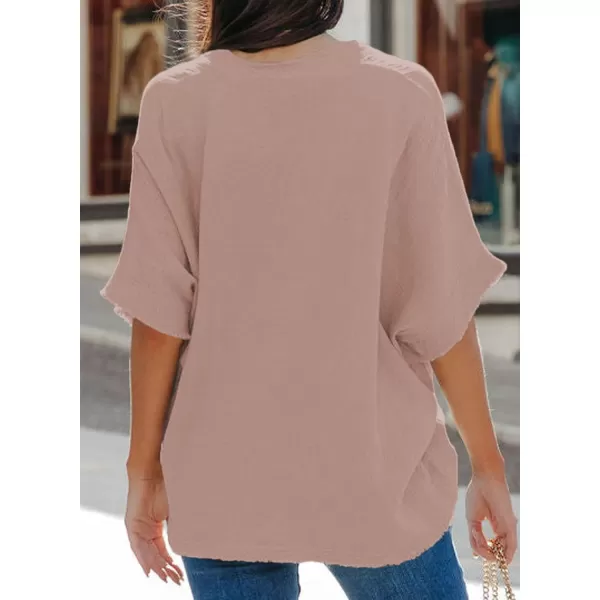 Dokotoo Casual Womens Short Sleeve V Neck Shirts Oversized Solid Blouses Tops