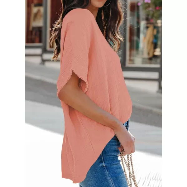 Dokotoo Casual Womens Short Sleeve V Neck Shirts Oversized Solid Blouses Tops