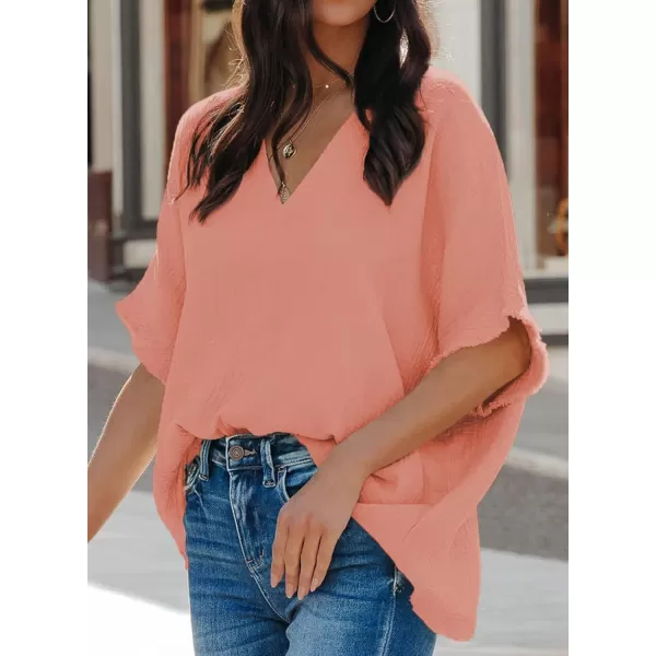 Dokotoo Casual Womens Short Sleeve V Neck Shirts Oversized Solid Blouses Tops