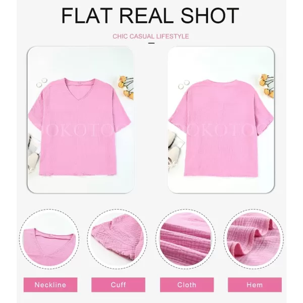 Dokotoo Casual Womens Short Sleeve V Neck Shirts Oversized Solid Blouses Tops