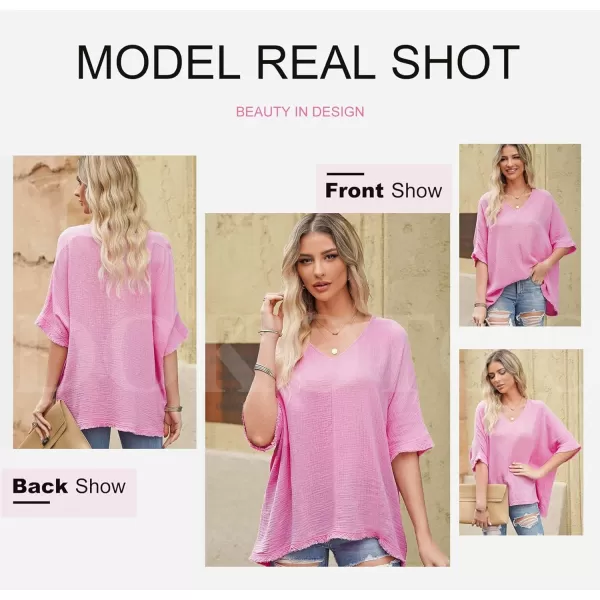 Dokotoo Casual Womens Short Sleeve V Neck Shirts Oversized Solid Blouses Tops