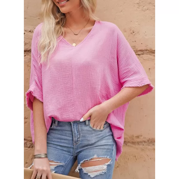 Dokotoo Casual Womens Short Sleeve V Neck Shirts Oversized Solid Blouses Tops