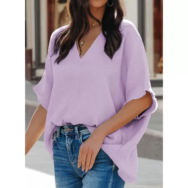 Dokotoo Casual Womens Short Sleeve V Neck Shirts Oversized Solid Blouses Tops