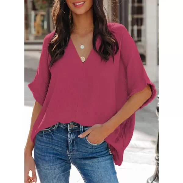 Dokotoo Casual Womens Short Sleeve V Neck Shirts Oversized Solid Blouses Tops