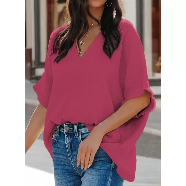 Dokotoo Casual Womens Short Sleeve V Neck Shirts Oversized Solid Blouses Tops