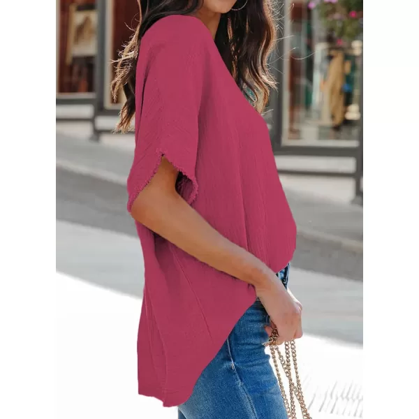 Dokotoo Casual Womens Short Sleeve V Neck Shirts Oversized Solid Blouses Tops