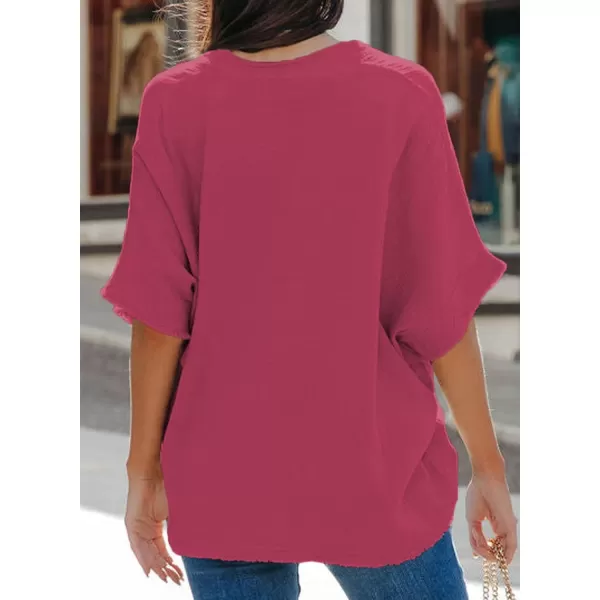 Dokotoo Casual Womens Short Sleeve V Neck Shirts Oversized Solid Blouses Tops