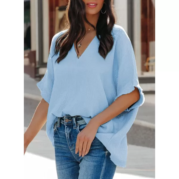 Dokotoo Casual Womens Short Sleeve V Neck Shirts Oversized Solid Blouses Tops