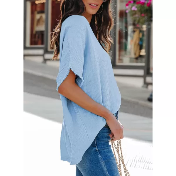 Dokotoo Casual Womens Short Sleeve V Neck Shirts Oversized Solid Blouses Tops