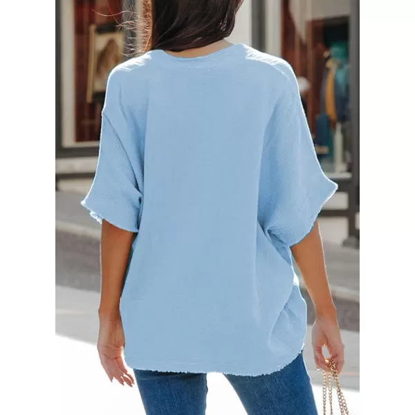 Dokotoo Casual Womens Short Sleeve V Neck Shirts Oversized Solid Blouses Tops