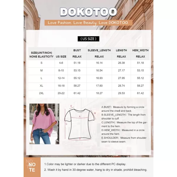 Dokotoo Casual Womens Short Sleeve V Neck Shirts Oversized Solid Blouses Tops