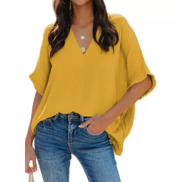 Dokotoo Casual Womens Short Sleeve V Neck Shirts Oversized Solid Blouses Tops