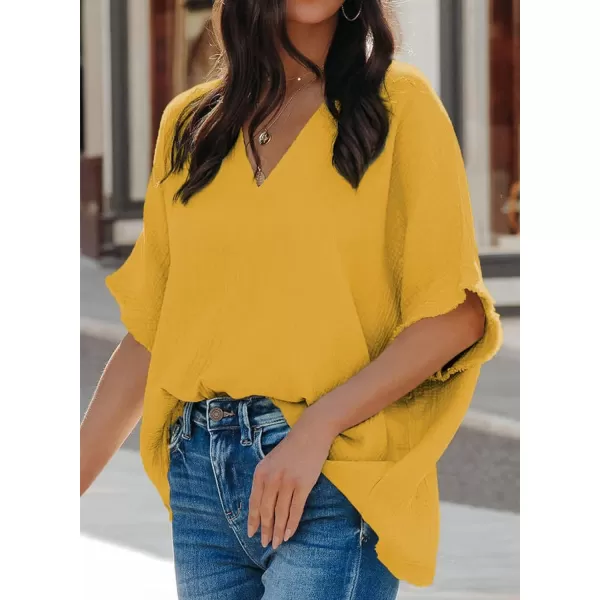 Dokotoo Casual Womens Short Sleeve V Neck Shirts Oversized Solid Blouses Tops