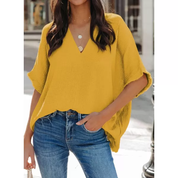Dokotoo Casual Womens Short Sleeve V Neck Shirts Oversized Solid Blouses Tops