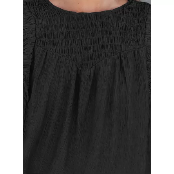 Dokotoo Casual Womens Tops Bubble Long Sleeve Crewneck Smocked Ruffle Shirts Blouses