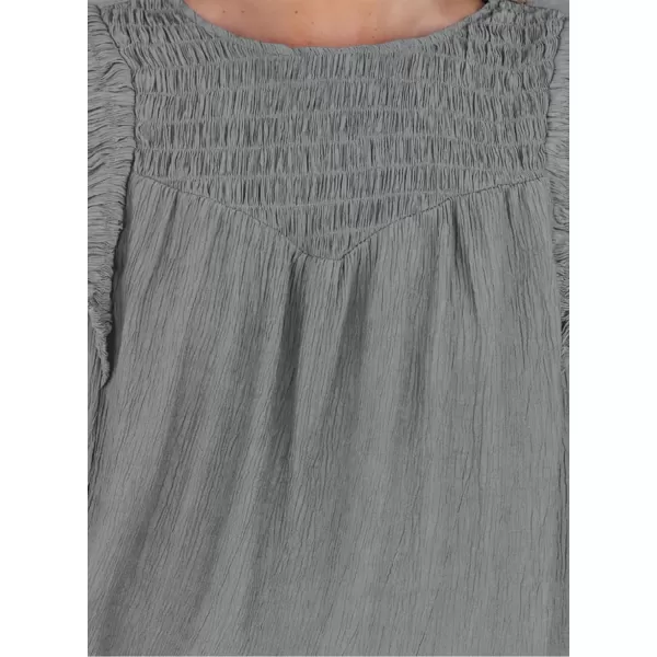 Dokotoo Casual Womens Tops Bubble Long Sleeve Crewneck Smocked Ruffle Shirts Blouses