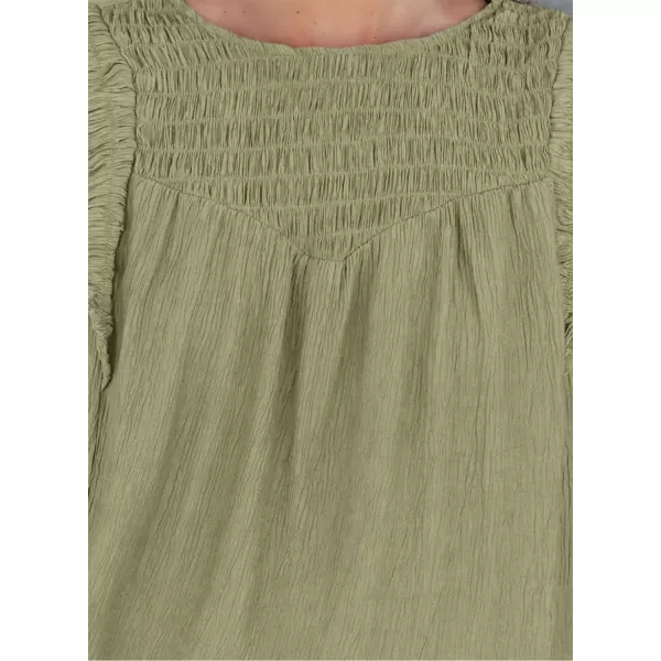 Dokotoo Casual Womens Tops Bubble Long Sleeve Crewneck Smocked Ruffle Shirts Blouses