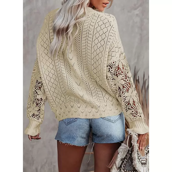 Dokotoo Crochet Lace V Neck Long Sleeve Hollow Out Cable Knit Cardigan for Women Sweaters Tops
