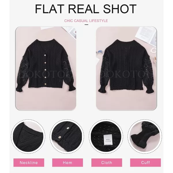 Dokotoo Crochet Lace V Neck Long Sleeve Hollow Out Cable Knit Cardigan for Women Sweaters Tops