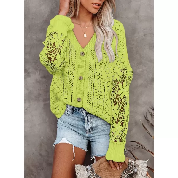 Dokotoo Crochet Lace V Neck Long Sleeve Hollow Out Cable Knit Cardigan for Women Sweaters Tops