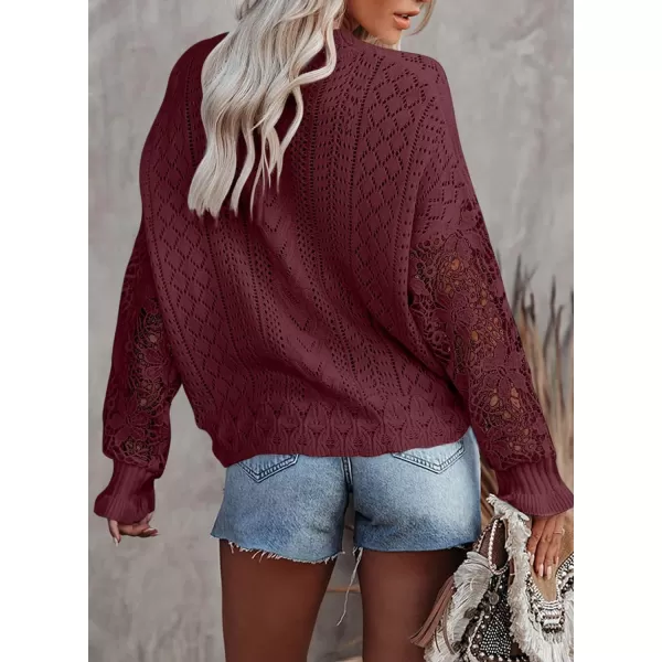 Dokotoo Crochet Lace V Neck Long Sleeve Hollow Out Cable Knit Cardigan for Women Sweaters Tops