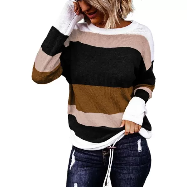 Dokotoo Fall Sweaters Round Neck Striped Cute Winter Pullover Sweaters for Women Trendy 2023 Drawstring
