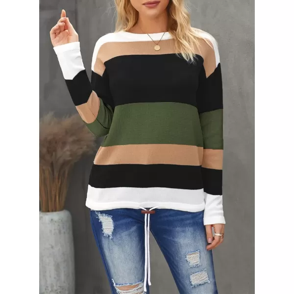 Dokotoo Fall Sweaters Round Neck Striped Cute Winter Pullover Sweaters for Women Trendy 2023 Drawstring