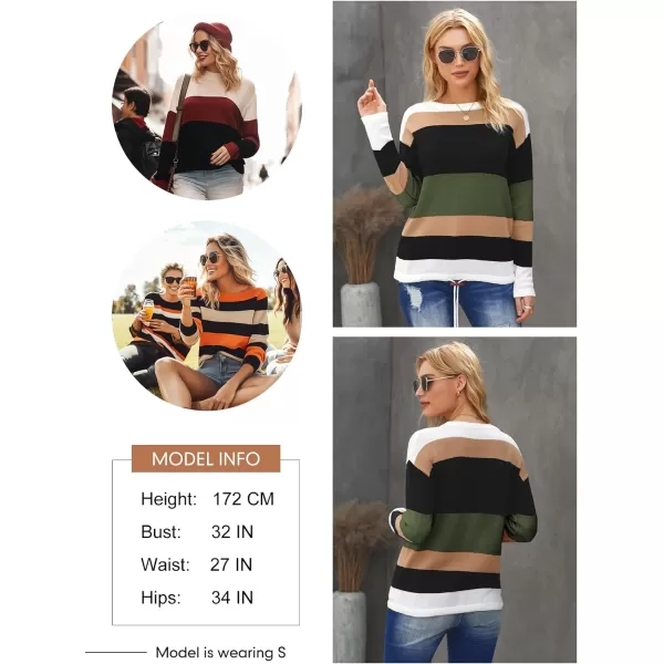 Dokotoo Fall Sweaters Round Neck Striped Cute Winter Pullover Sweaters for Women Trendy 2023 Drawstring