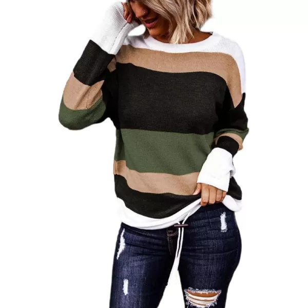 Dokotoo Fall Sweaters Round Neck Striped Cute Winter Pullover Sweaters for Women Trendy 2023 Drawstring