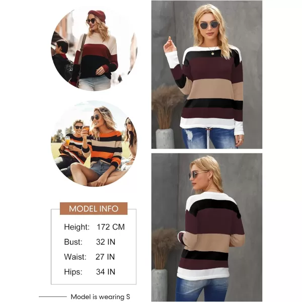 Dokotoo Fall Sweaters Round Neck Striped Cute Winter Pullover Sweaters for Women Trendy 2023 Drawstring