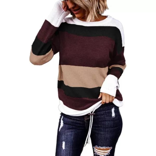 Dokotoo Fall Sweaters Round Neck Striped Cute Winter Pullover Sweaters for Women Trendy 2023 Drawstring